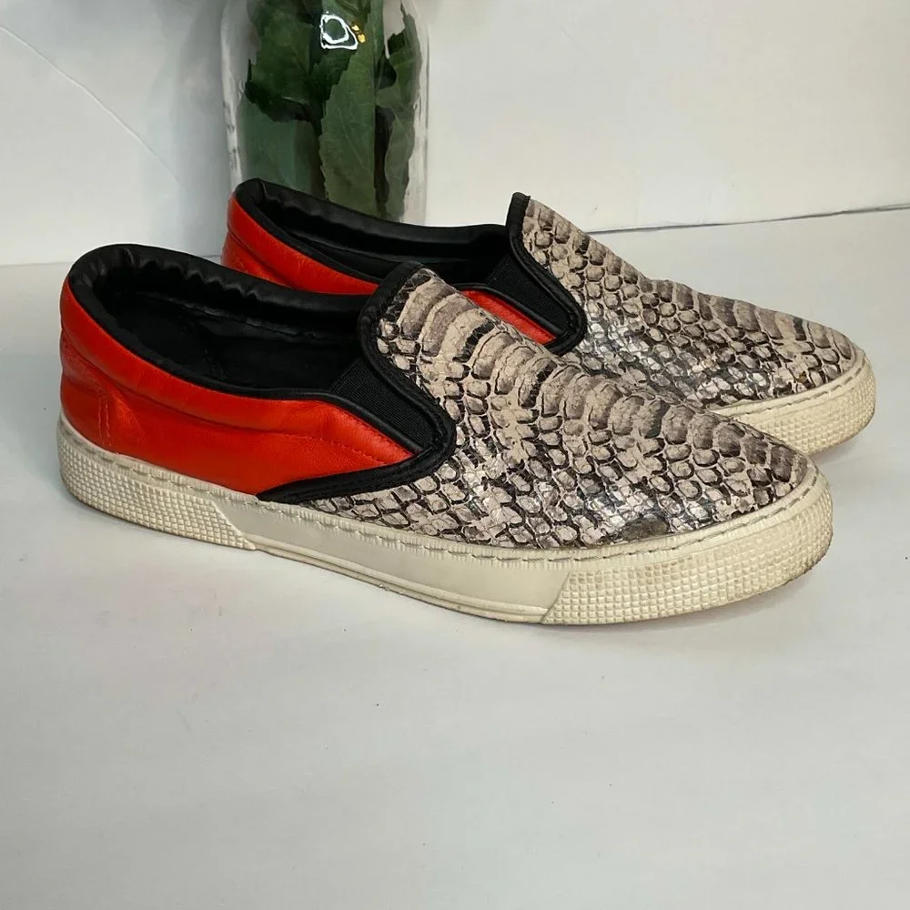 Kurt Geiger Red Leather & Snakeskin Slip-On Sneakers